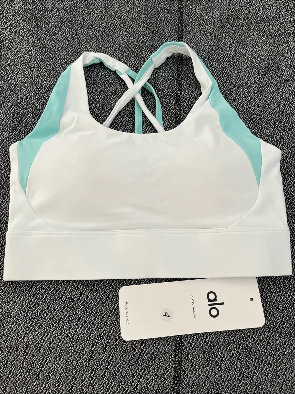 ALO Yoga White & Mint Cross-Back Sports Bra